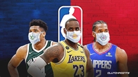NBA players wearing face masks with team logo on them thumbnail