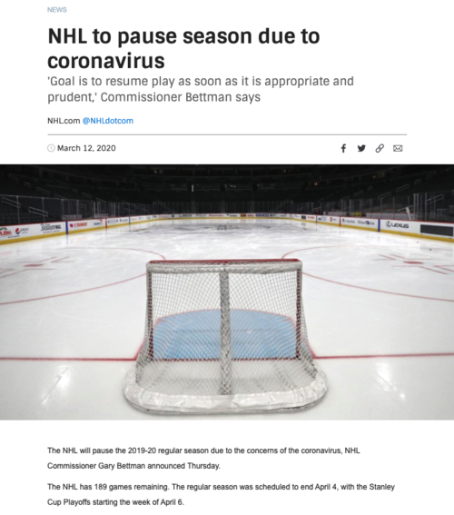 NHL to pause season due to coronavirus